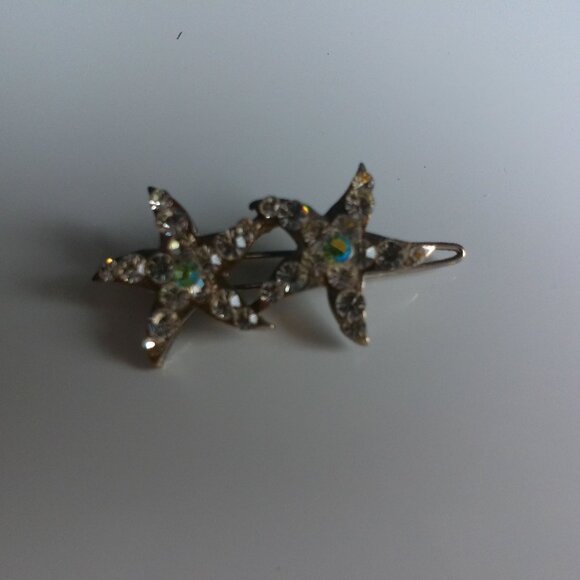 Stars Hair Clip, silver color, white rhinestone, shiny crystals - Picture 12 of 14